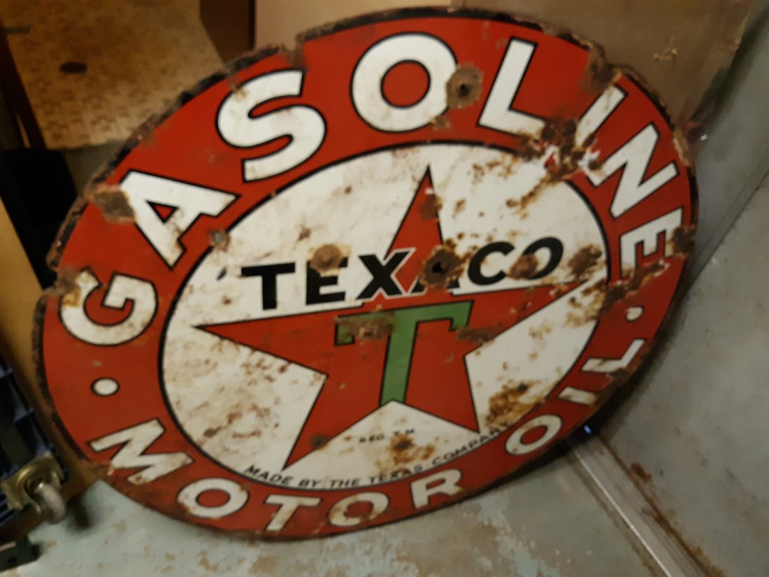 rare 1932 Texaco Double Sided Porcelains sign gas & oil 42" (1 of 3)