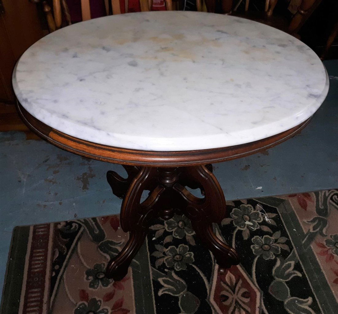 Antique Marble & Walnut Parlor Table End Table (1 of 3)