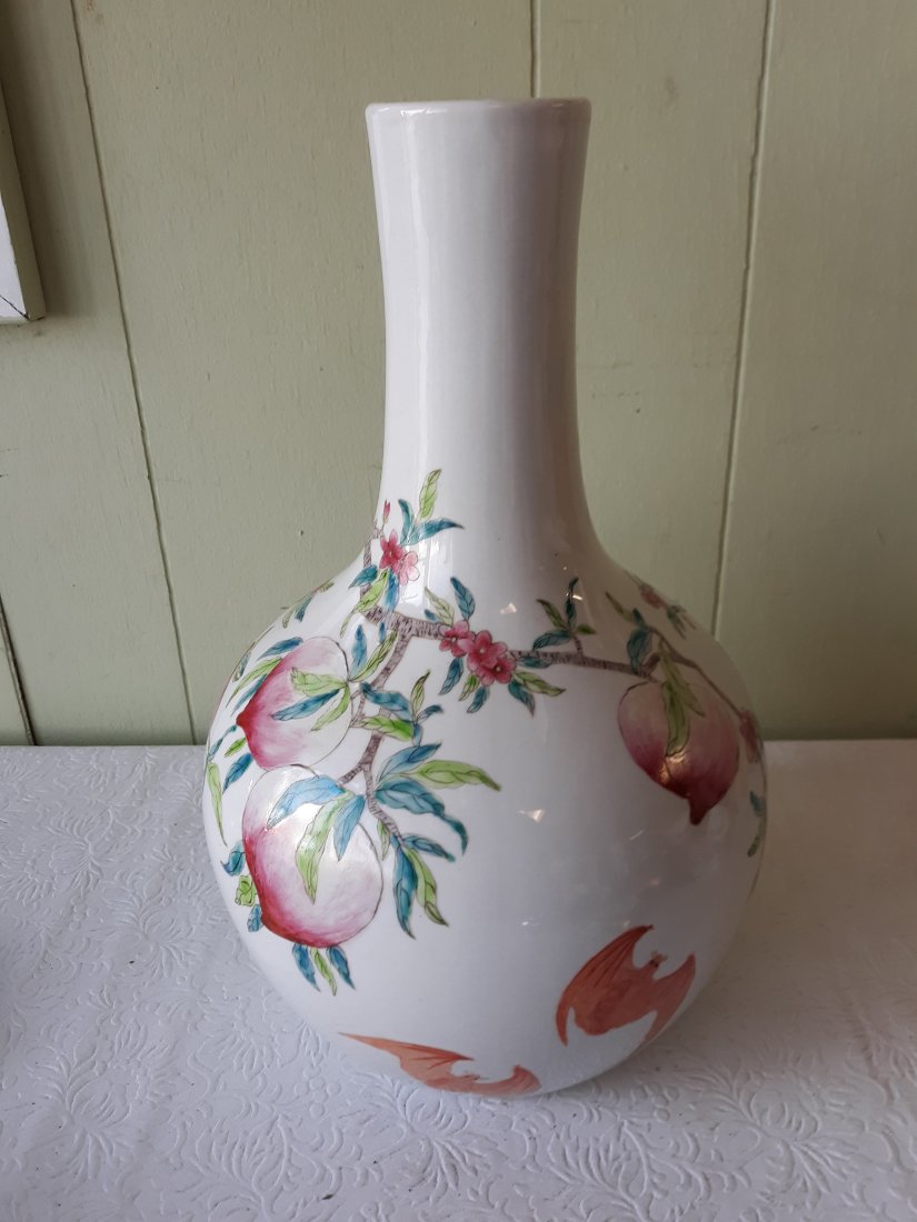 Chinese Porcelain quing dynasty famille rose vase peaches & bats (1 of 3)