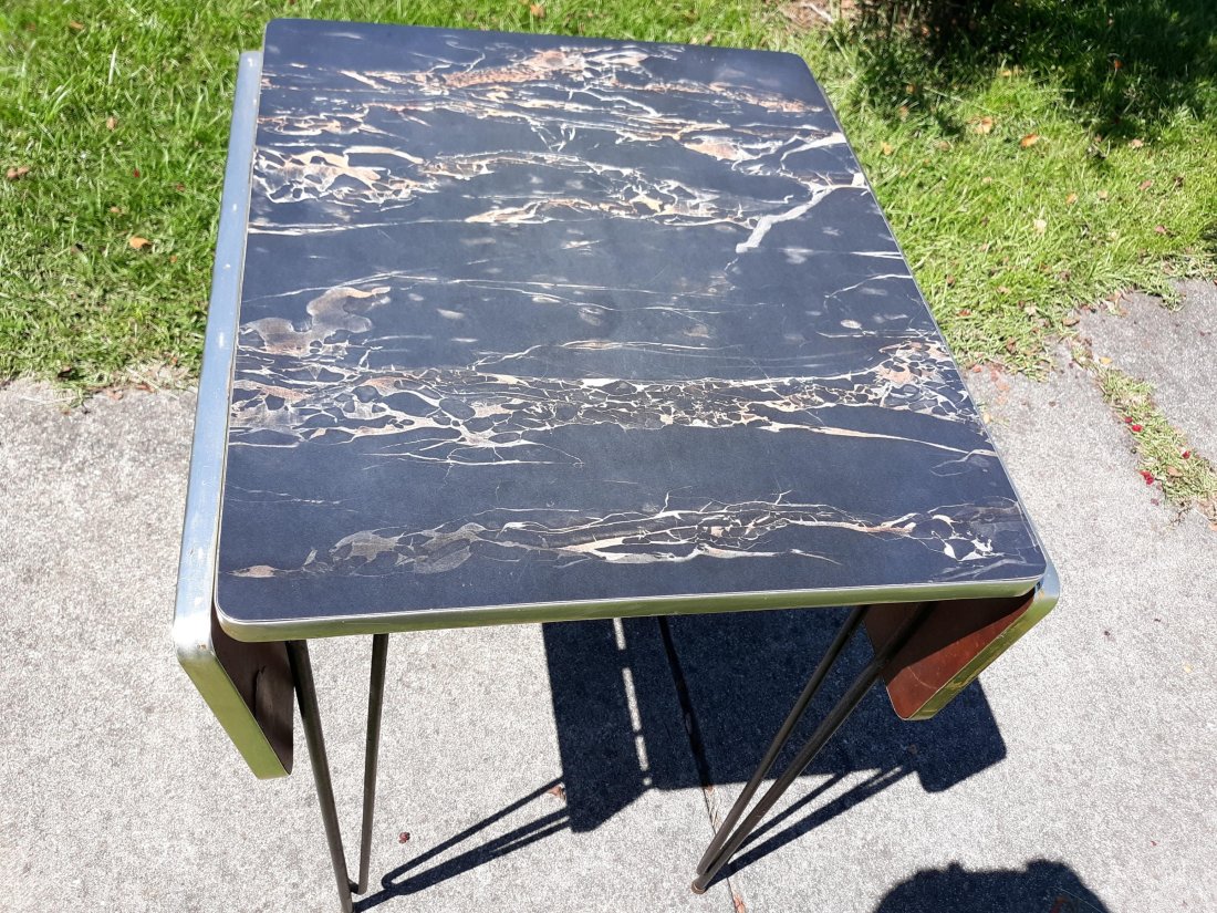 Rare Mid Century MCM Faux Orange Marble Drop Leaf Table (1 of 7)