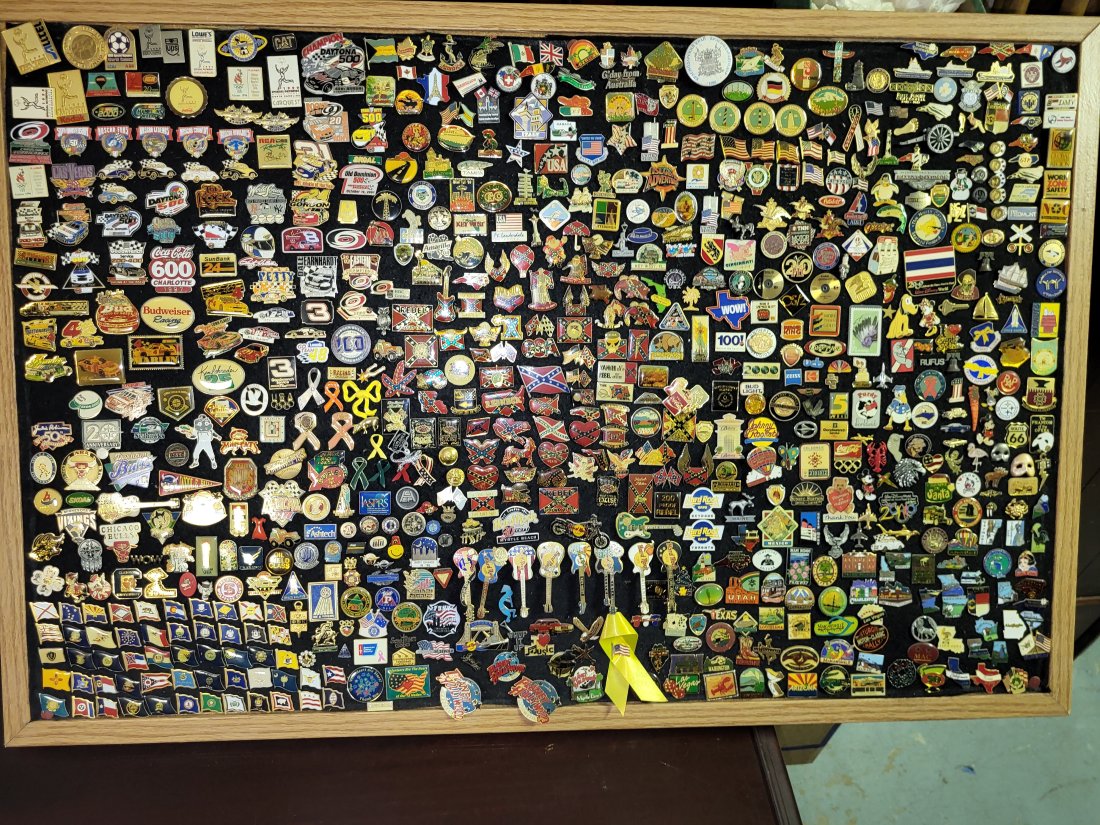 Rare Collectors Pin Collection 800-900? racing,bud, and so much more!: this board jammed full of lot's of 90's era Nascar, Bud, Rebel, hard rock, Australia, Jamaica, Daytona to name a few all for one bid! See pics