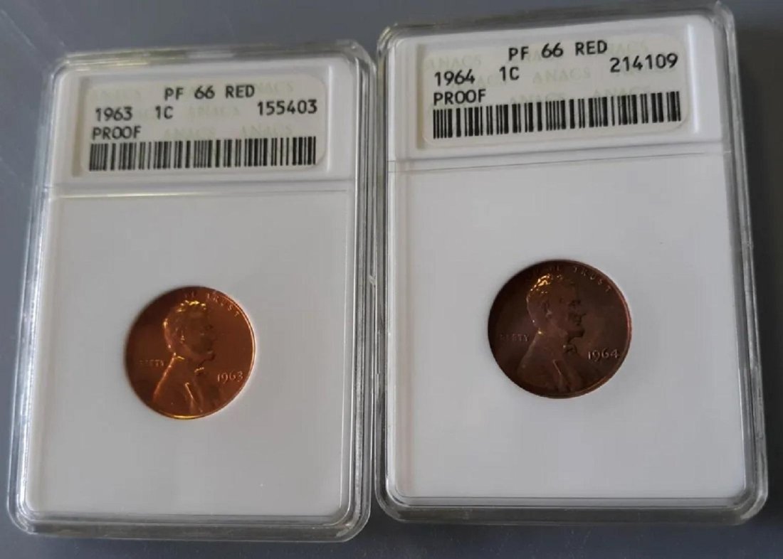 Lincoln Cent US Coin 1964 PF66 Red & 1963 Lot Of 2 Graded (1 of 2)