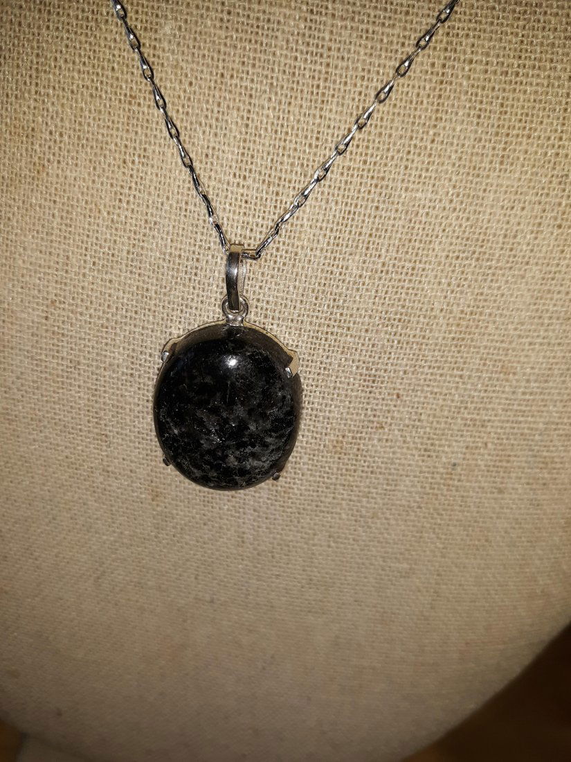 Sterling & Snowflake Obsidian Necklace 18" Italy: 18" italy sterling necklace with beautiful snowflake obsidian cabochon see pics
