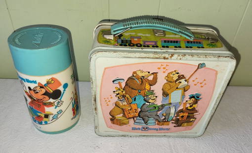 Mickey Mouse Anniv. Metal lunchbox w/thermos 1979: this is the original 50 year aladdin walt disney productions with thermos , see pics it is not the 2021 remake! from estate see pics