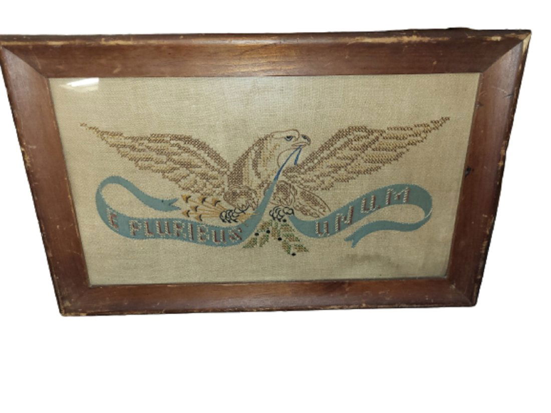 antique cross stitch sampler heraldic eagle and pluribus unum (1 of 2)