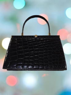 vtg saks fifth ave? black alligator kelly bag france: vtg saks fifth ave? black alligator kelly bag france 13" with handle 11" wide signed made in france leather lined see pics