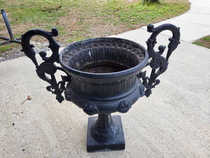 antique neo classical cast aluminum swan attributed to molla urn planter: antique neo classical cast aluminum swan molla urn planter gorgeous antique cast aluminum urn planter 30" tall 32" widest point attributed to Molla? paint to freshen up or use as is Don't miss out