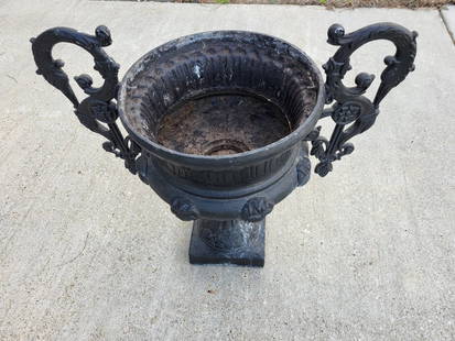 antique neo classical cast aluminum swan attributed to molla urn planter: antique neo classical cast aluminum swan molla urn planter gorgeous antique cast aluminum urn planter 30" tall 32" widest point attributed to Molla? paint to freshen up or use as is Don't miss out