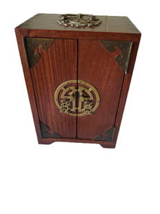 Huanghuali two door Chinese cabinet w/lock!: classical Chinese cabinet with original lock and key 2 doors and 4drawers table top size 10" x 7" x 5" also called a seal chest beautifully pre owned condition see pics