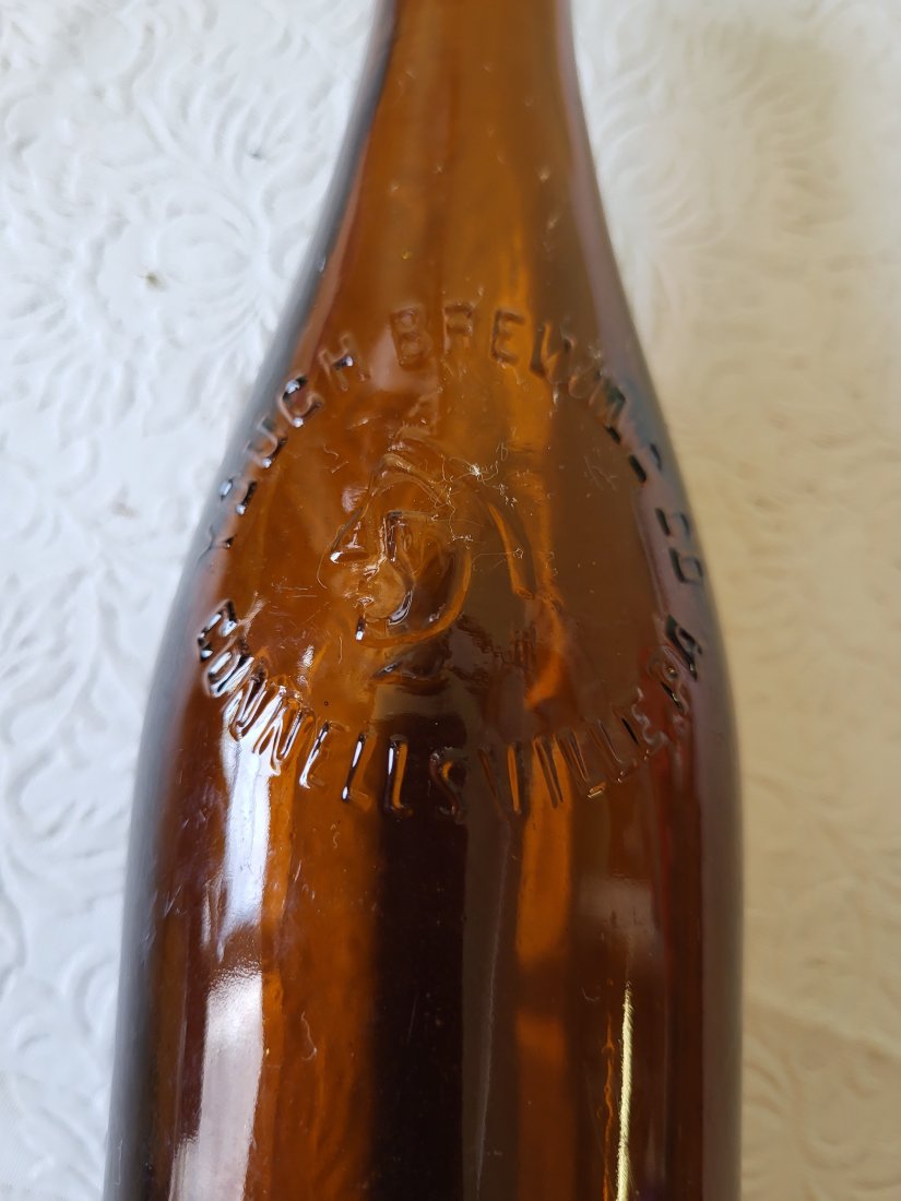 rare 1890's amber beer bottle yough brewing indian (1 of 3)