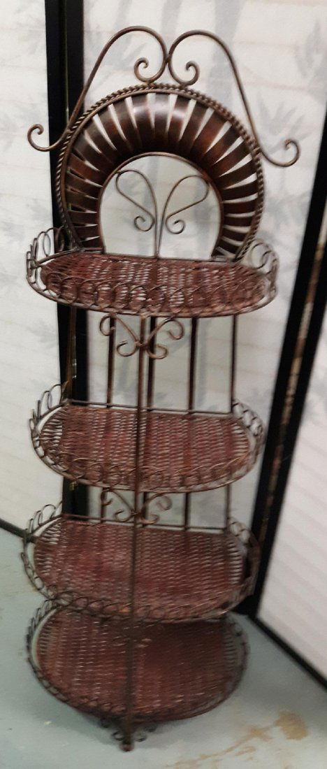 Rattan And Iron Etagere Shelf free standing vintage (1 of 3)