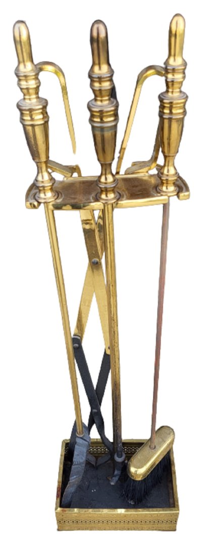 mid century brass fireplace tool set 31" (1 of 2)
