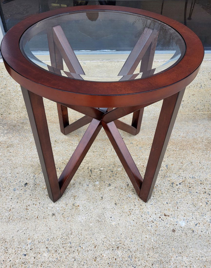 MCM espresso end table beveled glass (1 of 2)