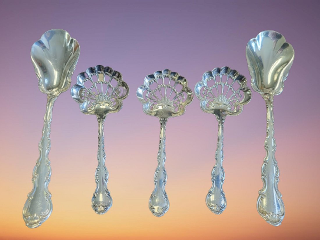 lot of 5 gorham strasbourg sterling silver spoons bon bon & sugar (1 of 3)