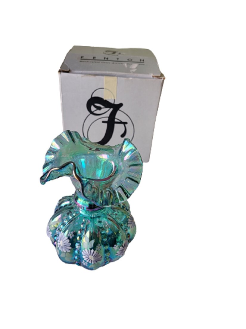 rare fenton melon vase spruce green frank fenton  signed (1 of 2)