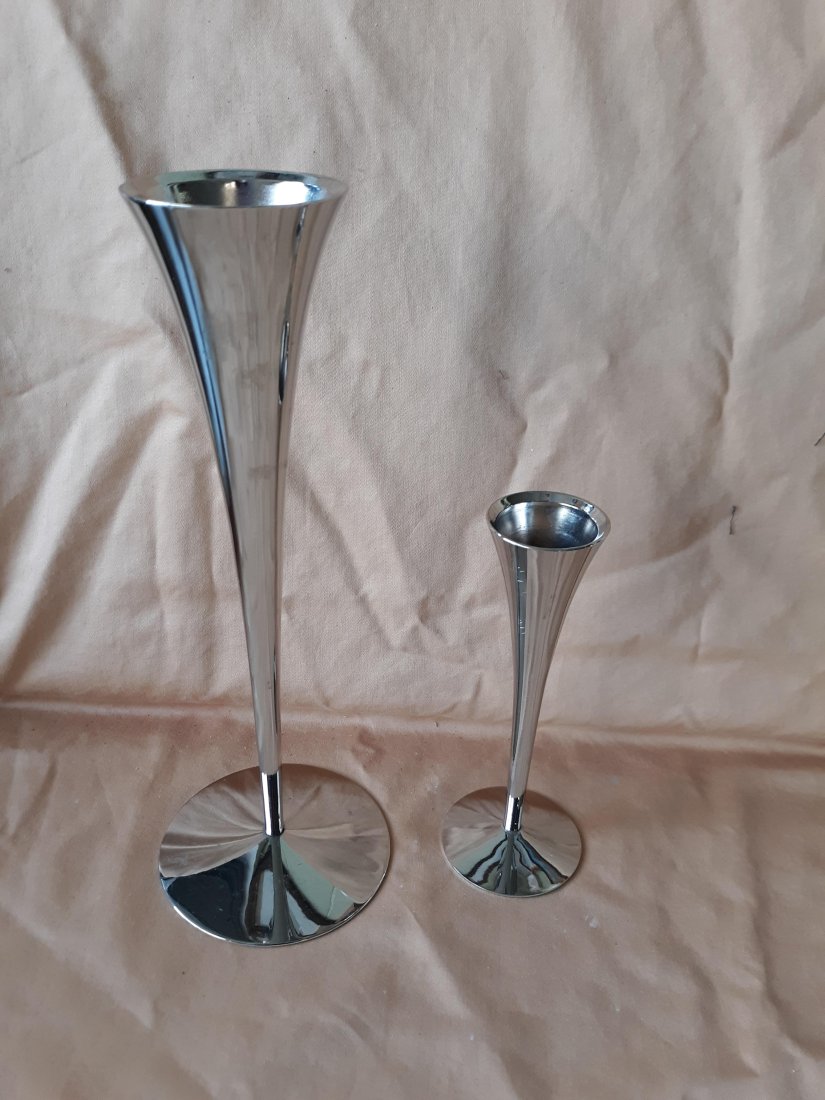 Vtg Germany Silver Trumpet Vases Lot Of 2 (1 of 3)