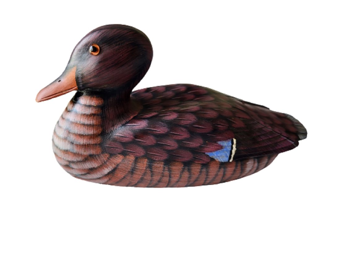 carved duck decoy peoples republic china: nice vintage duck decoy 8 1/2" with label on bottom see pics