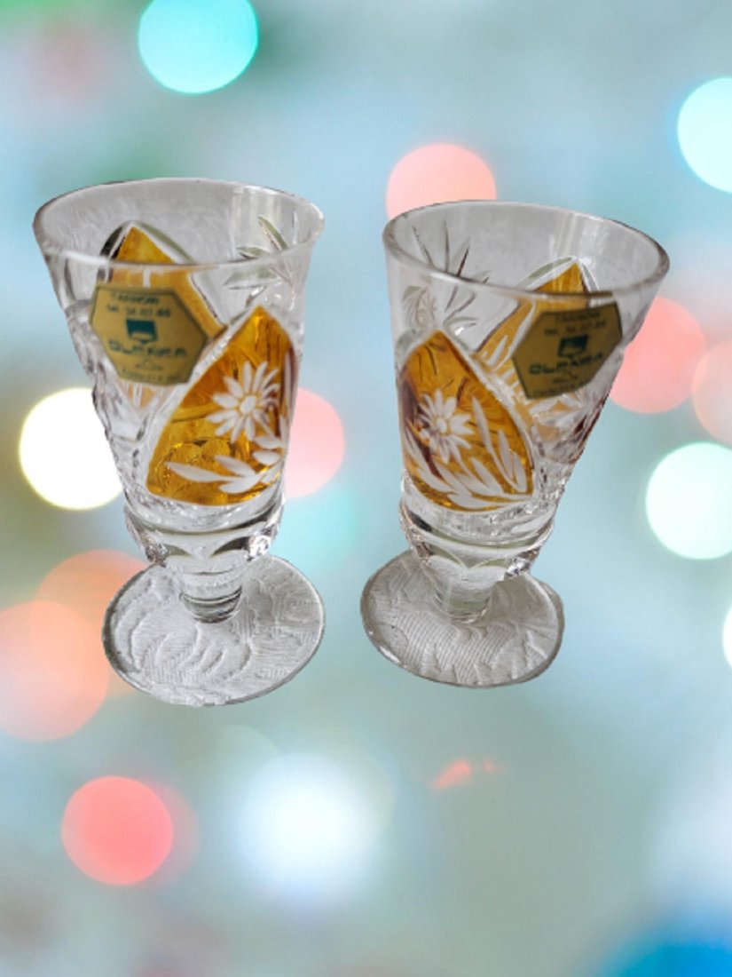 tarnow olenka amber cut to clear bohemian glasses lot of 2 (1 of 2)