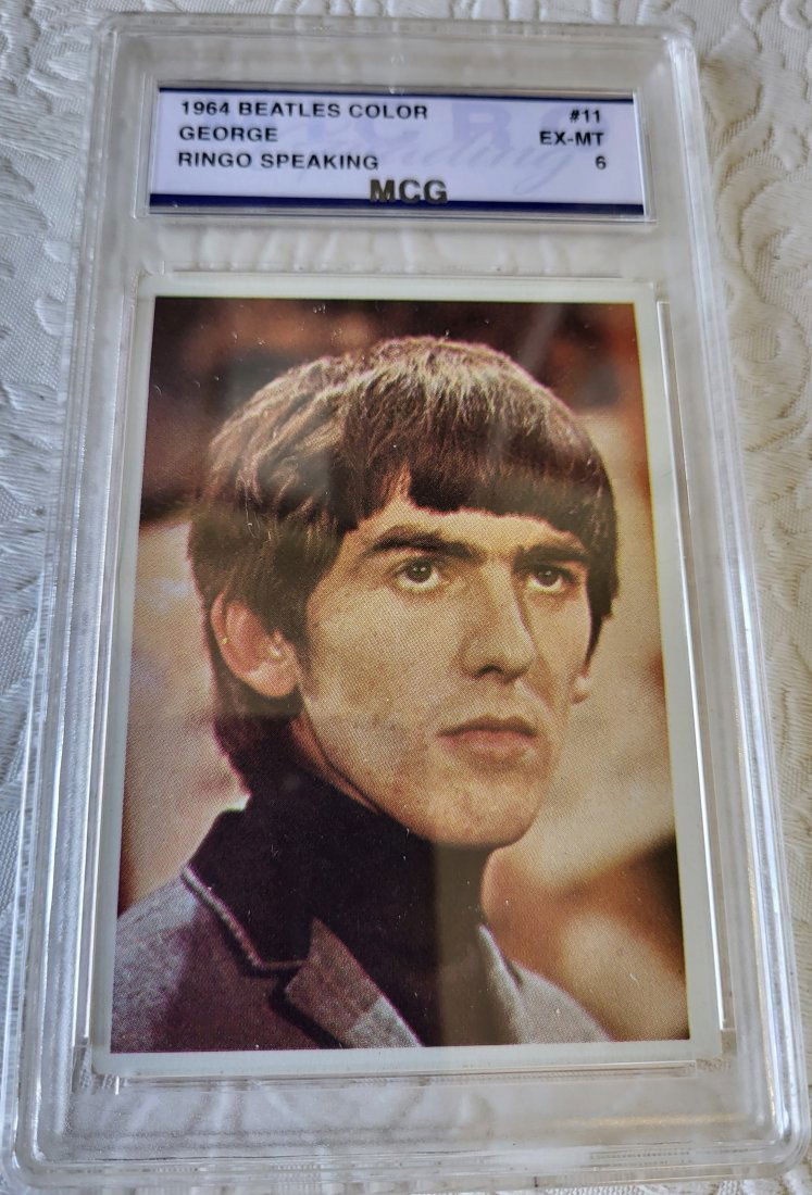 1964 Beatles color George Harrison trading card: 1964 Beatles color George Harrison trading card by topps graded and slabbe ex-mt 6 check out the pics