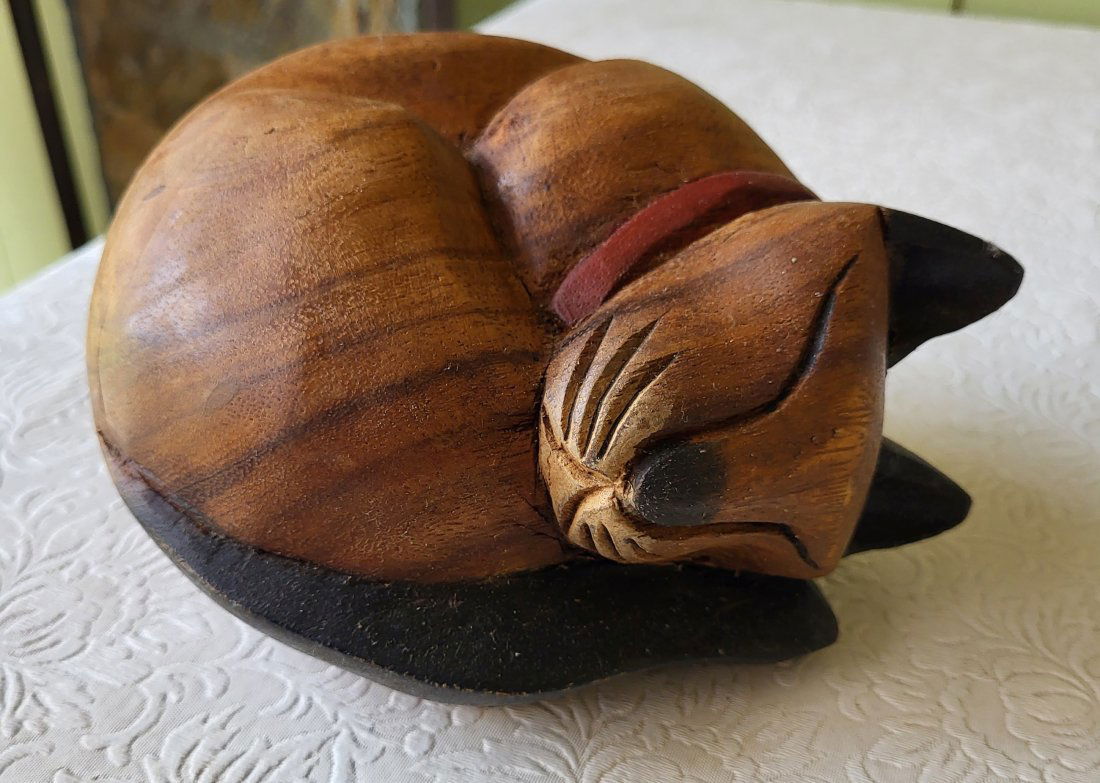 vtg folk art carved wood cat 7" (1 of 3)