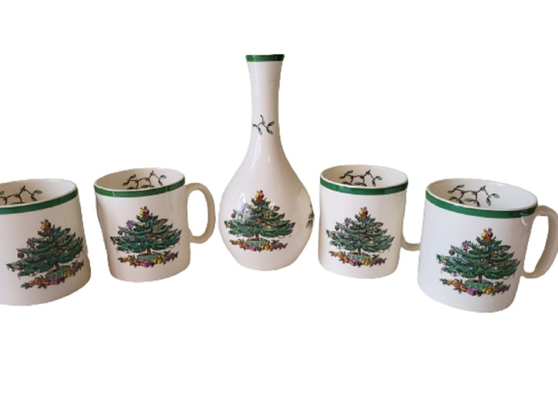 Spode Christmas tree Vase & 4 Cups (1 of 3)