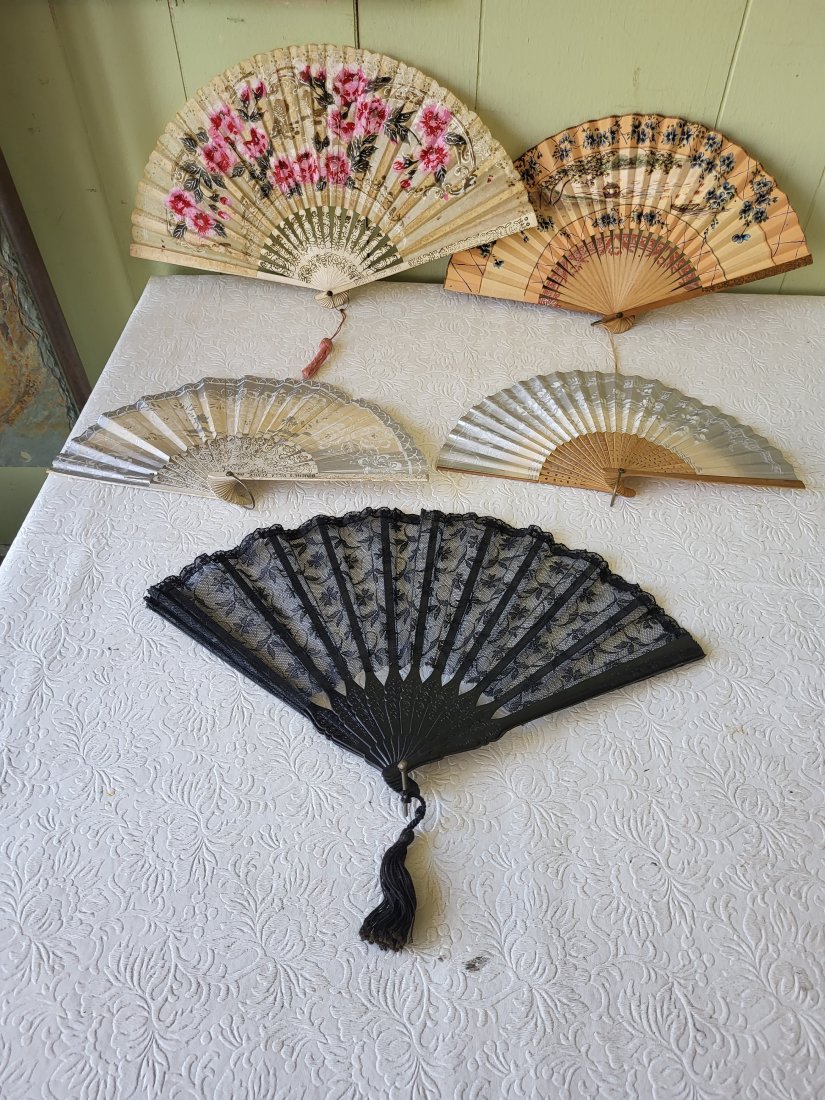 antique japanese hand fans lot of 5 black lace to!: all 5 are very nice see pics all for one bid