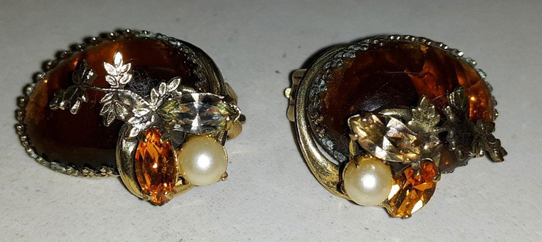 Cabochon Earrings Signed Robert Beautiful! mcm (1 of 3)