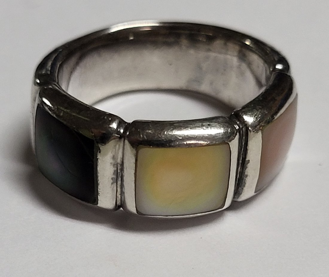 chunky sterling ring w/mop abalone: sz 7 sterling ring with abalone & mother of pearl 1/4" wide band beautiful see pics