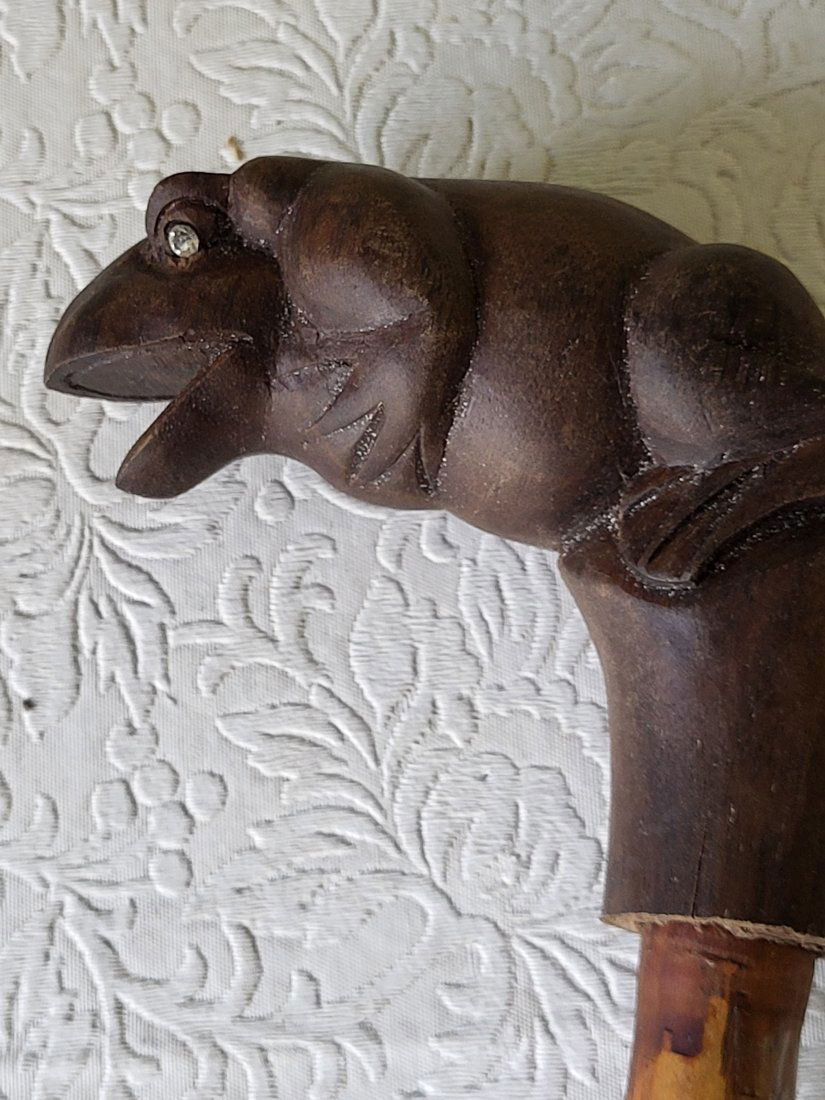 antique cane walking stick frog with jeweled eyes (1 of 3)