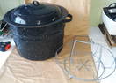vtg Granite Enamelware Canning stock Pot W/Rack
