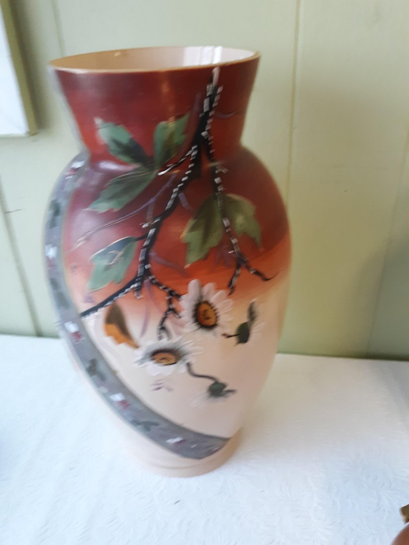 Antique Bristol Semi Opaque Opaline Vase: beautiful victorian hand painted bristol vase 13" tall 7 1/2" no damage very light age expected wear see pics