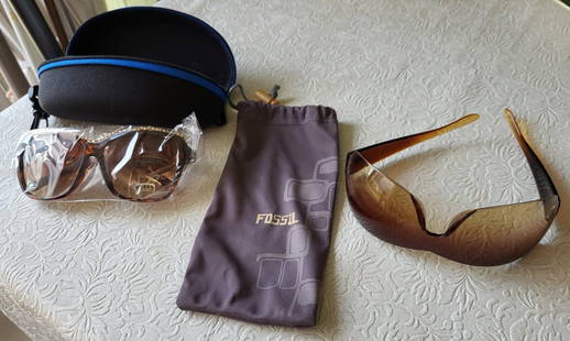 designer sunglasses lot of 2 fossil ++: gorgeous fossil wrap around similar to prada's with orig bag do have minor wear and new in the package california accessories sunglasses both for one bid seepics