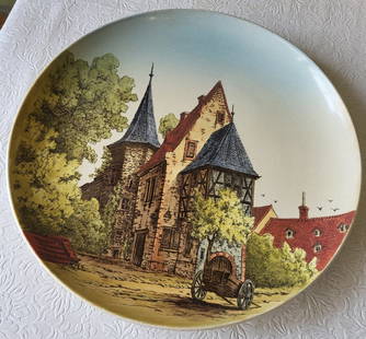 antique villeroy & Boch Mettlach Wall plate 12" 19C: antique villeroy & Boch Mettlach Wall plate 12" 19Cgorgeous plate Germany dated 204 12 1/4" wide very good condition all over crazing expected for age see pics