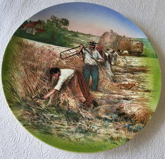 antique villeroy & boch Mettlach wall plate 19C: beautiful antique 19c wall charger plate in the fields 11 7/8" expected age crazing and a few small scratches seepics