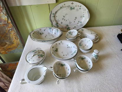 vintage noritake greenwood china lot of 17 pcs: 8 teacups 1 shaker, 1 creamer, sugar w/ lid, 2 bowls 7 1/2" 2 veg bowls w handles 10 1/2 1 platter 13 1/2" 1 butter dish w/ lid no damage all 17 pcs for one bid seepics