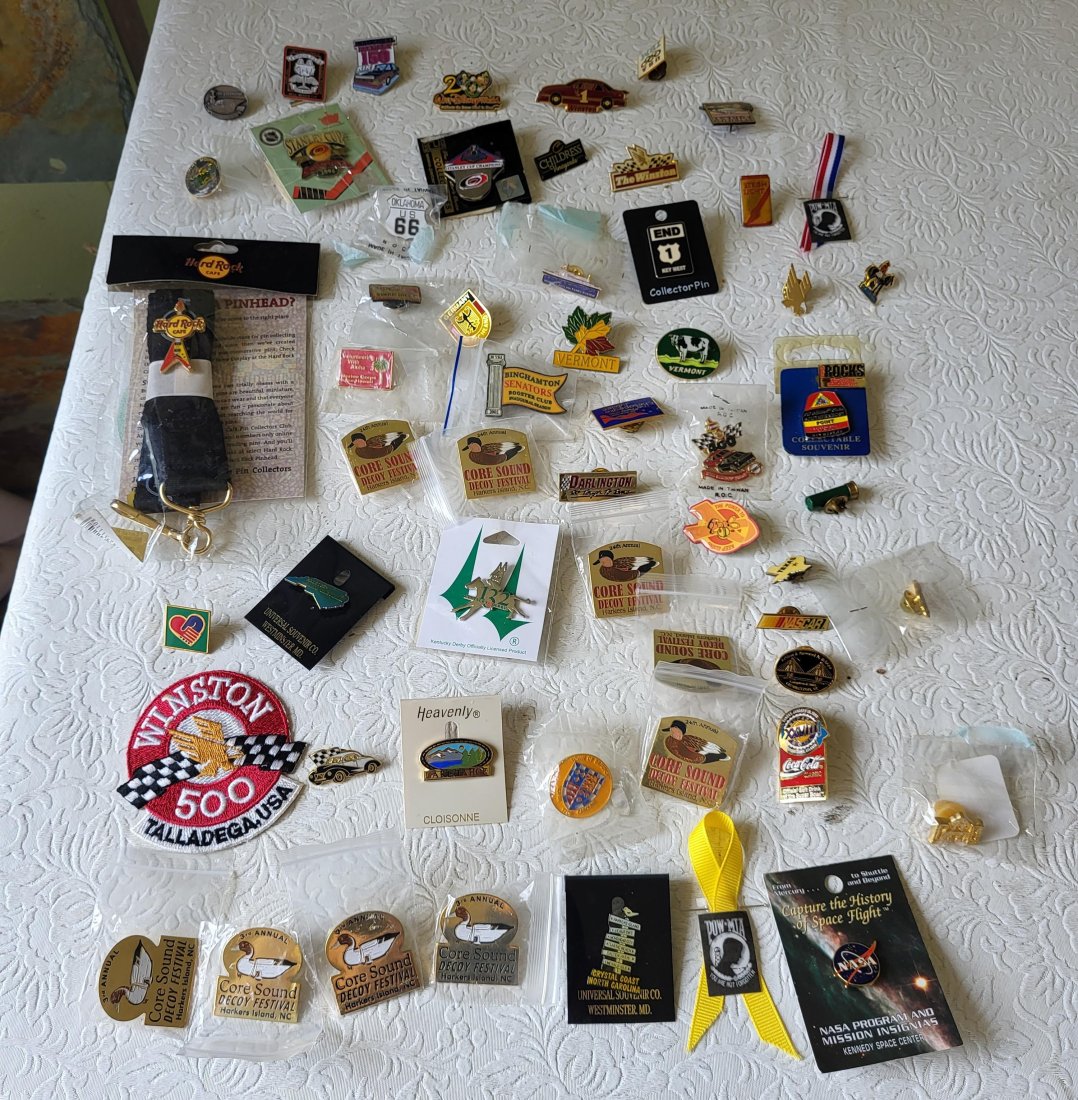 Vtg Lapel Or Hat Pins Nascar, Hard Rock, large lot of 58 (1 of 3)