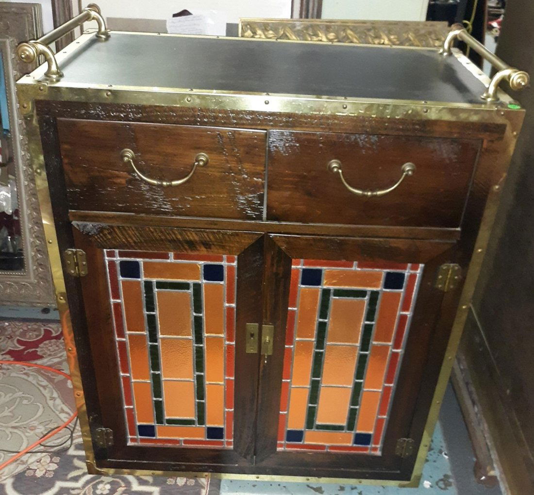 habersham vtg buffet server with galley & leaded stained glass doors. (1 of 5)