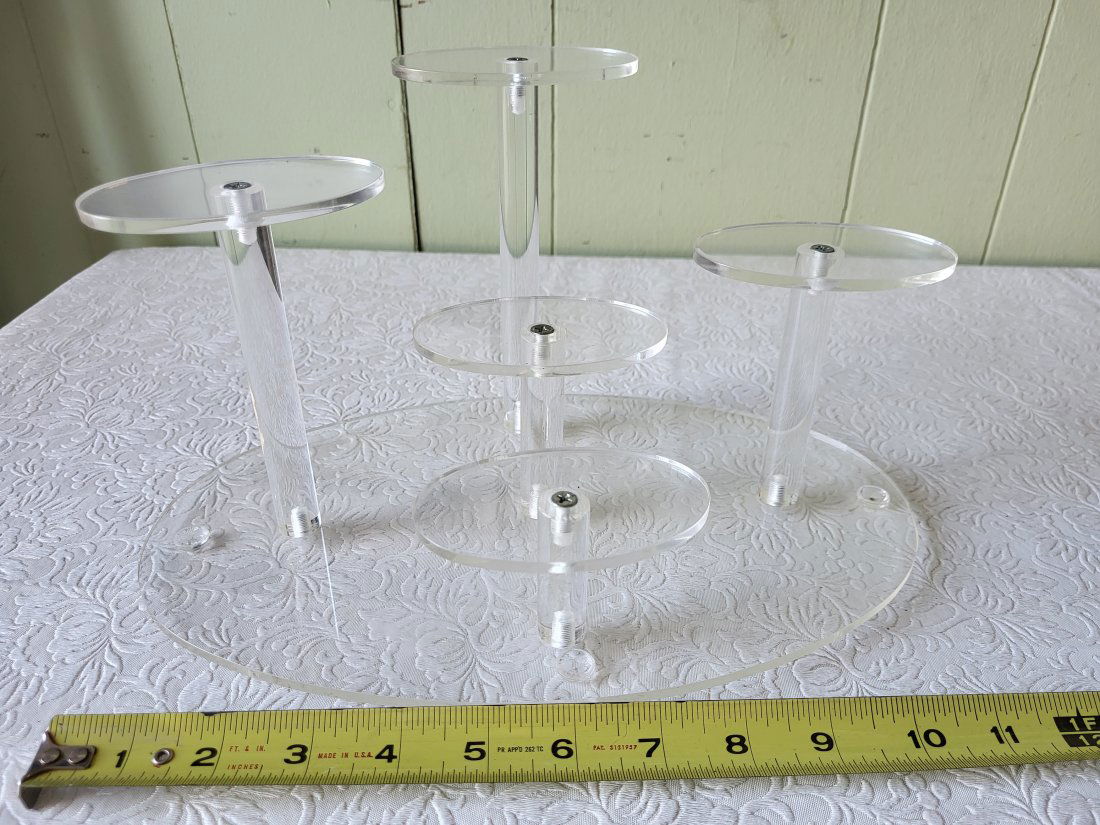 mcm lucite jewelry or ? stand 12" wide: perfect for store or house 12" wide 6 1/2" tallest varying heights great for your jewelry or ? see pics