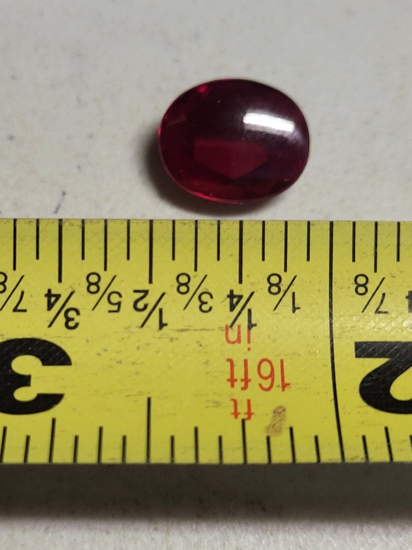 oval red gemstone Ruby? 1/2" x 3/8": from estate jewelry maker unsure if natural or man made? see pics