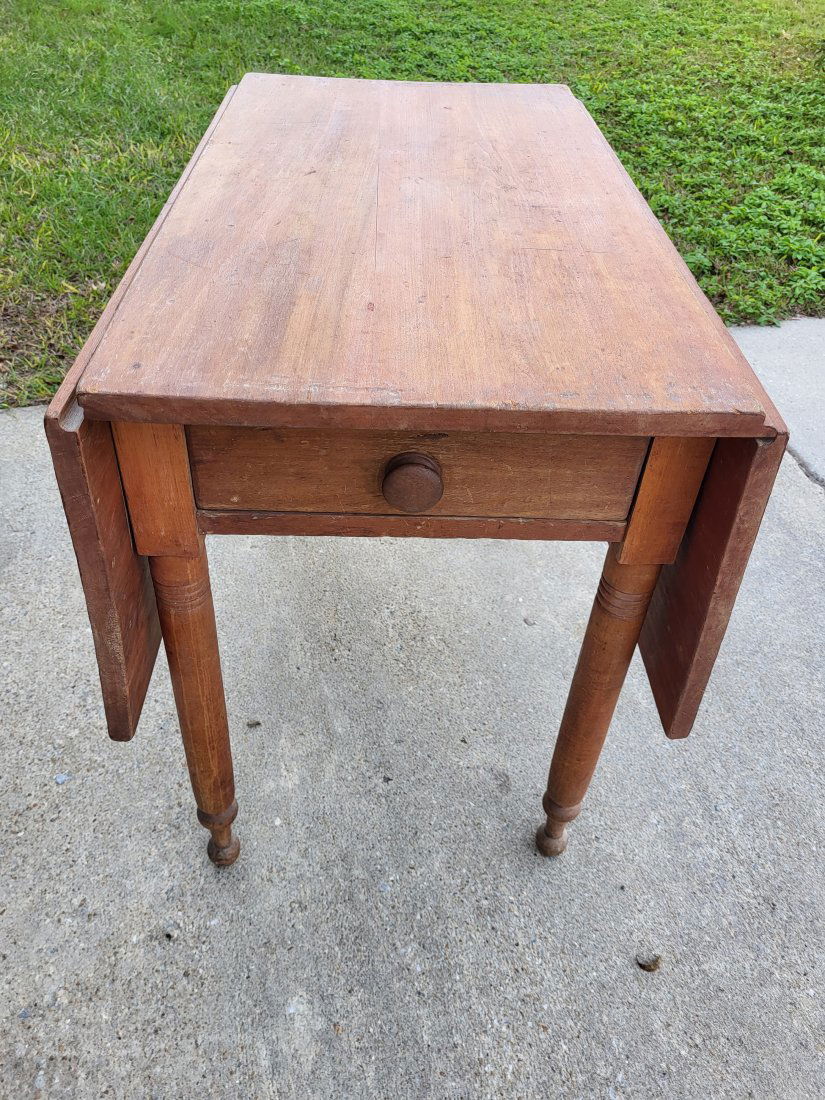 antique chestnut drop leaf table 1 drawer farm table (1 of 5)