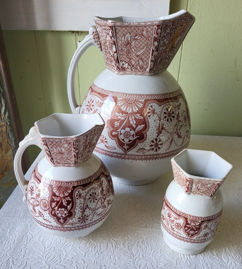 antique ironstone pitchers lot of 3 stoke on trent  DB&C 1870's (1 of 6)