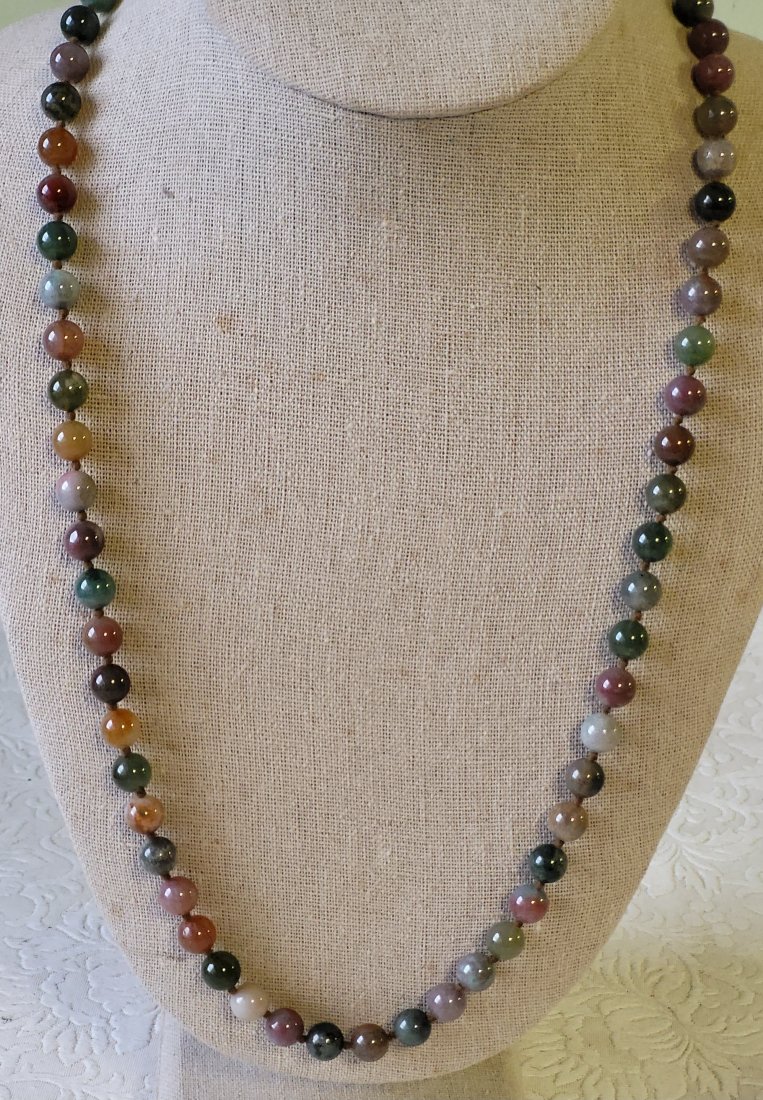 vtg 25" jade necklace multi color hand knotted (1 of 3)