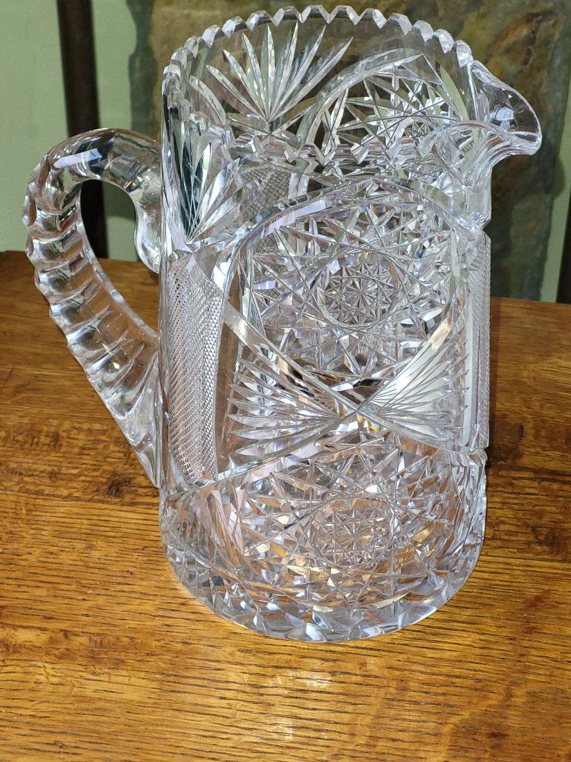 ABP cut glass pitcher sawtooth, hobstar MINT (1 of 4)