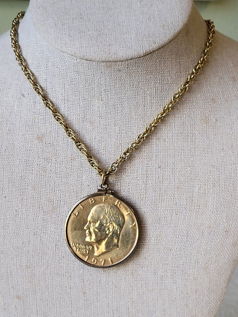 vtg 1971 ike dollar gold plated w/chain 12K 30" (1 of 4)