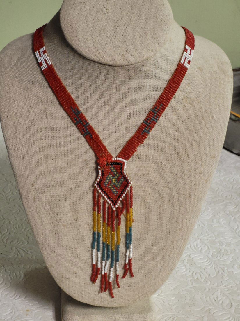 antique native American beaded Navajo whirling log beaded necklace (1 of 4)