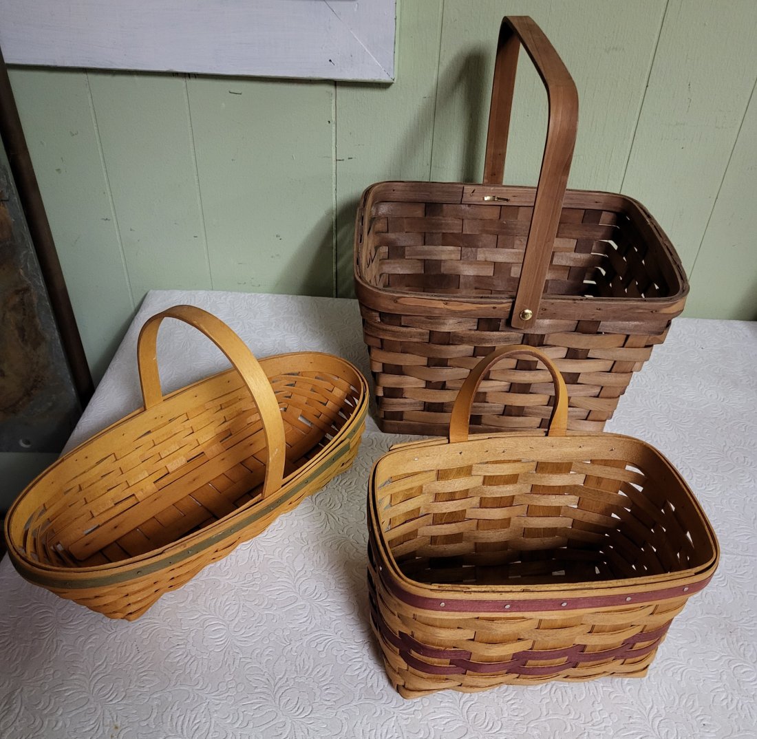 lot of vtg handwoven baskets longaberger& bradford: beautiful baskets for the kitchen or living room all in great shape all 3 for one bid see pics
