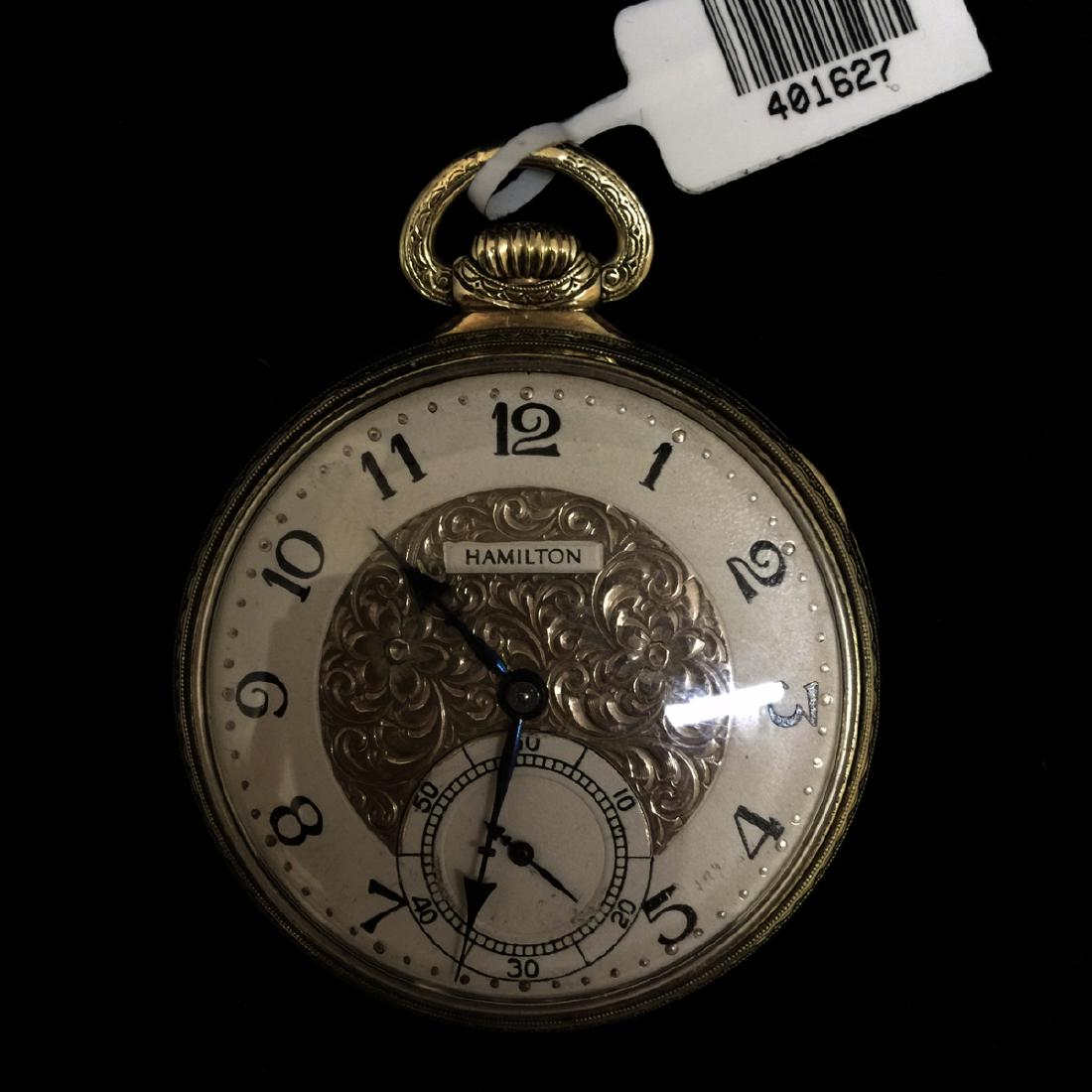 14KY 1926 Hamilton 12s 17j Engraved Pocket Watch (1 of 3)