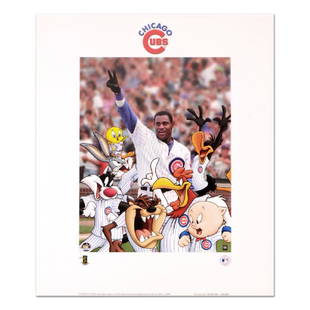 "Looney Tunes Chicago Cubs" Collectible Print from: "Looney Tunes Chicago Cubs" is a print on paper by Warner Brothers, featuring Sammy Sosa. This piece bears a hologram seal of Authenticity by Major League Baseball. Measures approx. 19" x 22.5" (with