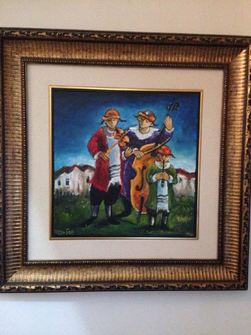 Yosl Bergner Oil on Canvas "Three Klaizmurim" HS (1 of 5)