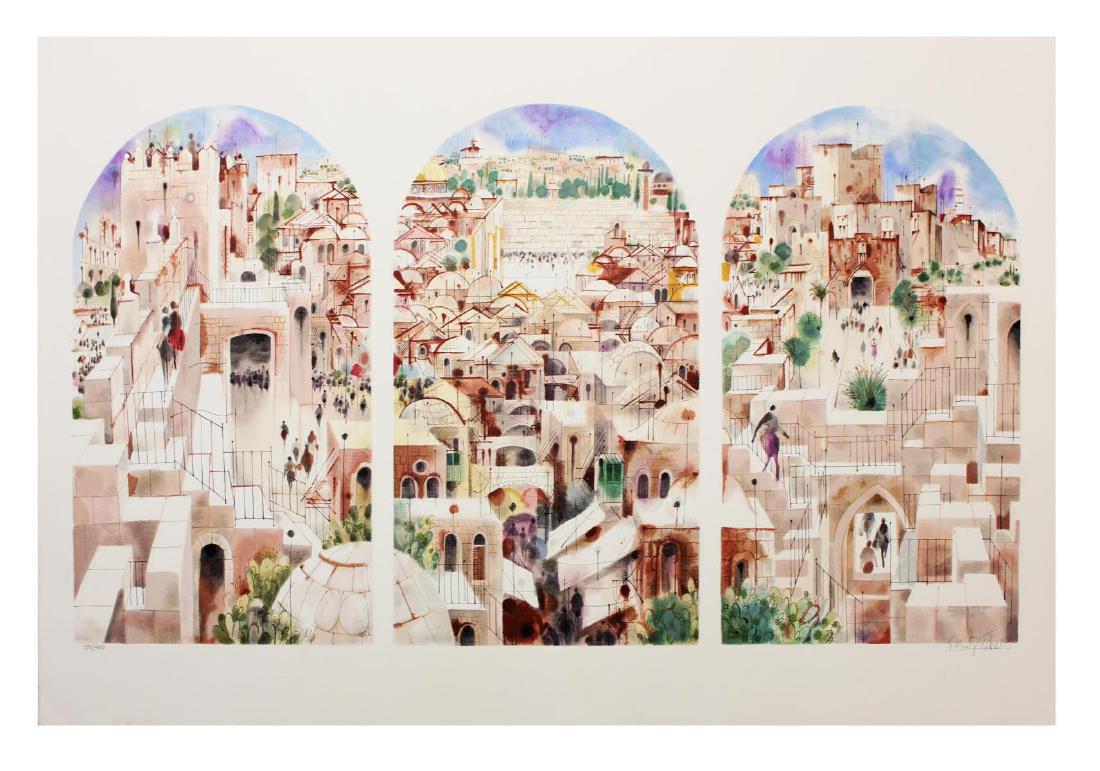 Shmuel Katz- Serigraph on Paper "Jerusalem - Triptych " (1 of 3)
